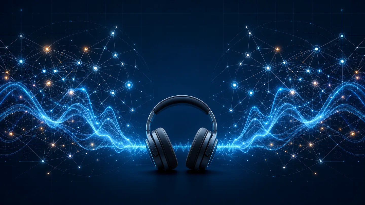 Conceptual blue audio waves connecting two balanced light networks